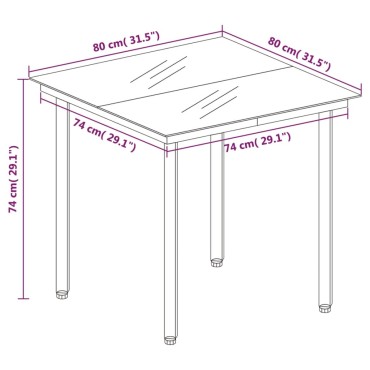 vidaXL Τραπεζαρία Κήπου Μαύρη 80x80x74cm από Ατσάλι / Γυαλί 1 τεμ.