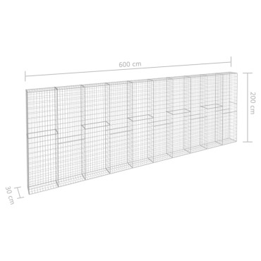 vidaXL Συρματοκιβώτιο Τοίχος 600x30x200 εκ. Γαλβαν.Χάλυβας + Καλύμματα