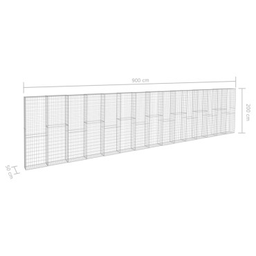 vidaXL Συρματοκιβώτιο Τοίχος 900x50x200 εκ. Γαλβαν.Χάλυβας + Καλύμματα