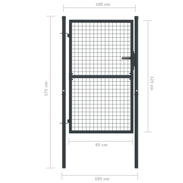 vidaXL Πόρτα Περίφραξης με Πλέγμα Γκρι 100 x 175 εκ. Γαλβαν. Χάλυβας