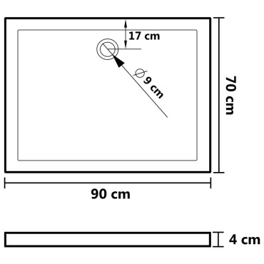 vidaXL Βάση Ντουζιέρας Ορθογώνια Μαύρη 70 x 90 εκ. από ABS