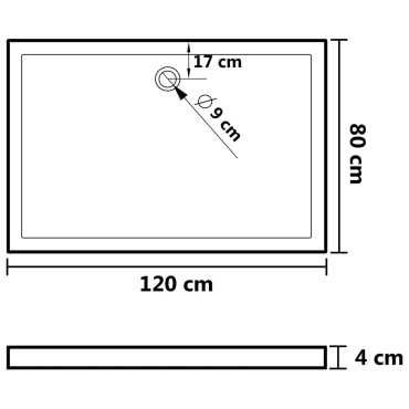 vidaXL Βάση Ντουζιέρας Ορθογώνια Μαύρη 80 x 120 εκ. από ABS