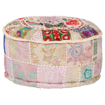 vidaXL Πουφ Patchwork Στρογγυλό Χειροποίητο Μπεζ 40x20cm Βαμβάκι 1 τεμ.