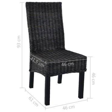 vidaXL Καρέκλες Τραπεζαρίας 2 τεμ. Μαύρες από Ρατάν Kubu / Ξύλο Μάνγκο 46x61x93cm