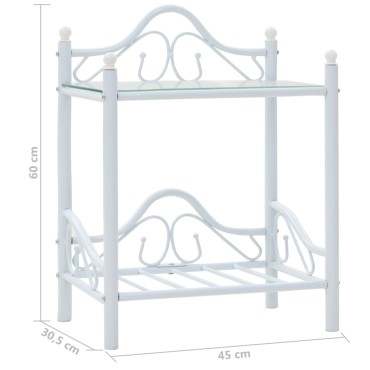 vidaXL Κομοδίνο Λευκό 45x30,5x60cm Ατσάλι και Ψημένο Γυαλί 1 τεμ.