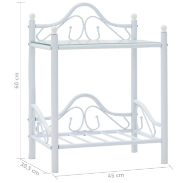 vidaXL Κομοδίνα 2 τεμ. Λευκά 45x30,5x60cm Ατσάλι και Ψημένο Γυαλί