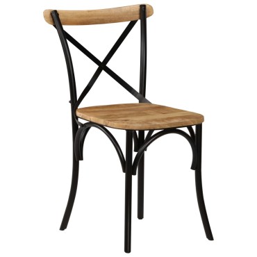 vidaXL Καρέκλες με Χιαστί Πλάτη 6 τεμ. Μαύρες από Μασίφ Ξύλο Μάνγκο 51x52x84cm