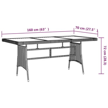 vidaXL Τραπέζι Κήπου Μαύρο 160x70x72cm Συνθ. Ρατάν/Μασίφ Ξύλο Ακακίας 1 τεμ.