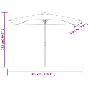 vidaXL Ομπρέλα Κήπου Χρώμα Taupe 300 x 200 εκ. με Μεταλλικό Ιστό