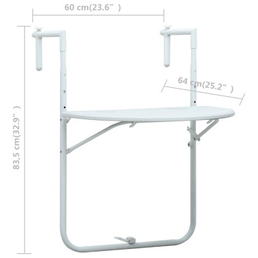 vidaXL Τραπέζι Μπαλκονιού Κρεμαστό Λευκό 60x64x83,5cm Πλαστικό Ρατάν 1 τεμ.