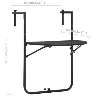 vidaXL Τραπέζι Μπαλκονιού Κρεμαστό Καφέ 60x64x83,5cm Πλαστικό Ρατάν 1 τεμ.