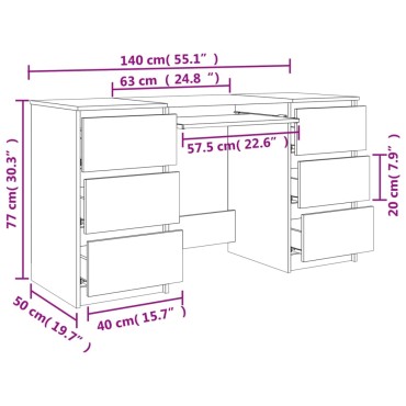 vidaXL Γραφείο Γκρι του Σκυροδέματος 140x50x77cm από Επεξ. Ξύλο 1 τεμ.