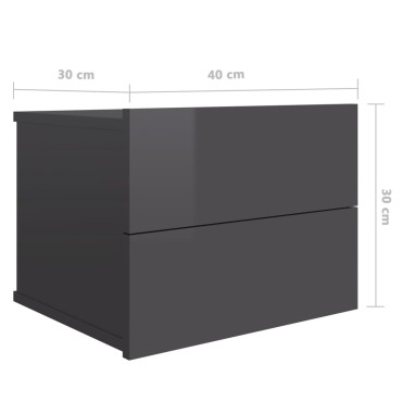 vidaXL Κομοδίνο Γυαλιστερό Γκρι 40x30x30cm από Μοριοσανίδα 1 τεμ.