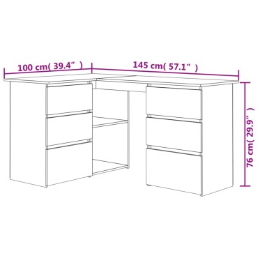 vidaXL Γραφείο Γωνιακό Sonoma Δρυς 145x100x76cm από Επεξ. Ξύλο 1 τεμ.