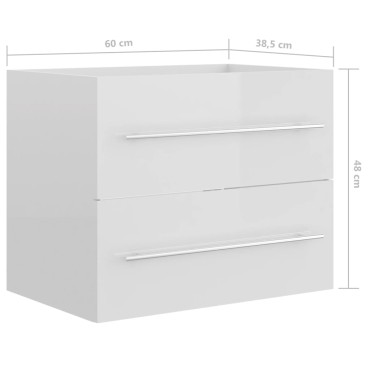 vidaXL Ντουλάπι Νιπτήρα Γυαλιστερό Λευκό 60x38,5x48cm από Επεξ. Ξύλο 1 τεμ.