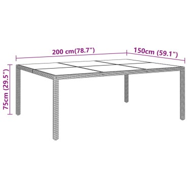 vidaXL Τραπέζι Κήπου Μπεζ 200x150x75cm Ψημένο Γυαλί/Συνθετικό Ρατάν 1 τεμ.