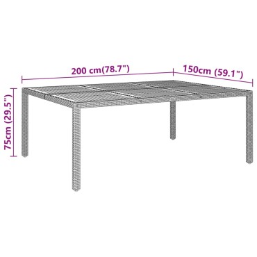 vidaXL Τραπέζι Κήπου Γκρι 200x150x75cm Συνθετικό Ρατάν/Ξύλο Ακακίας 1 τεμ.