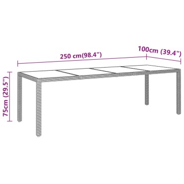 vidaXL Τραπέζι Κήπου Μαύρο 250x100x75cm Ψημένο Γυαλί/Συνθετικό Ρατάν 1 τεμ.