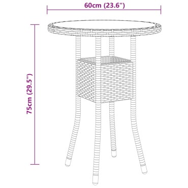 vidaXL Τραπέζι Κήπου Μαύρο 60x75cm Ψημένο Γυαλί/Συνθετικό Ρατάν 1 τεμ.