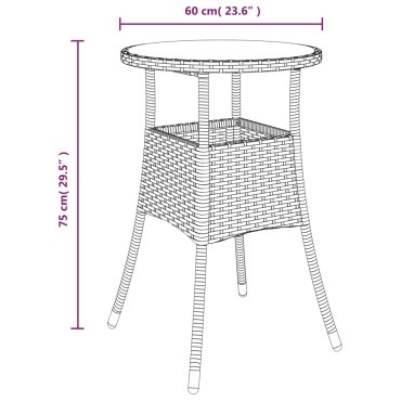 vidaXL Τραπέζι Κήπου Μαύρο 60x75cm Ψημένο Γυαλί/Συνθετικό Ρατάν 1 τεμ.