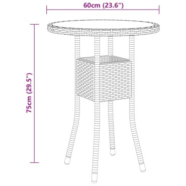 vidaXL Τραπέζι Κήπου Μπεζ 60x75cm Ψημένο Γυαλί/Συνθετικό Ρατάν 1 τεμ.