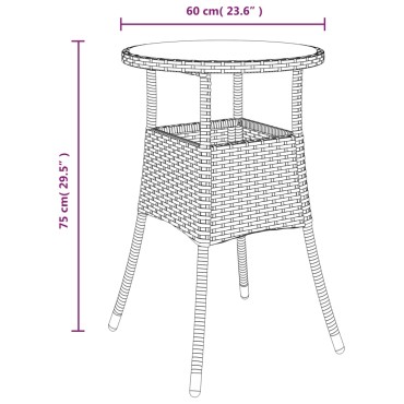 vidaXL Τραπέζι Κήπου Μπεζ 60x75cm Ψημένο Γυαλί/Συνθετικό Ρατάν 1 τεμ.