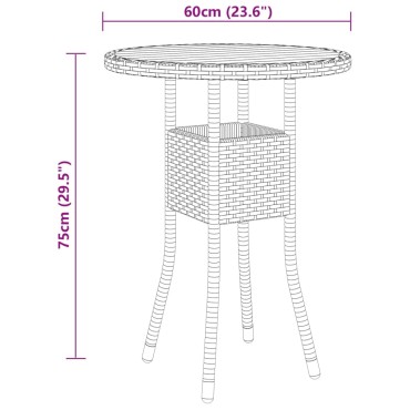 vidaXL Τραπέζι Κήπου Μαύρο 60x75cm Συνθετικό Ρατάν/Ξύλο Ακακίας 1 τεμ.