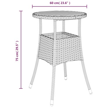 vidaXL Τραπέζι Κήπου Μαύρο 60x75cm Συνθετικό Ρατάν/Ξύλο Ακακίας 1 τεμ.