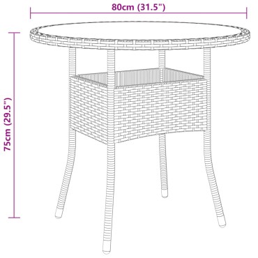 vidaXL Τραπέζι Κήπου Μαύρο 80x75cm Ψημένο Γυαλί/Συνθετικό Ρατάν 1 τεμ.