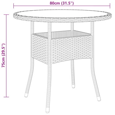 vidaXL Τραπέζι Κήπου Καφέ 80x75cm Ψημένο Γυαλί/Συνθετικό Ρατάν 1 τεμ.