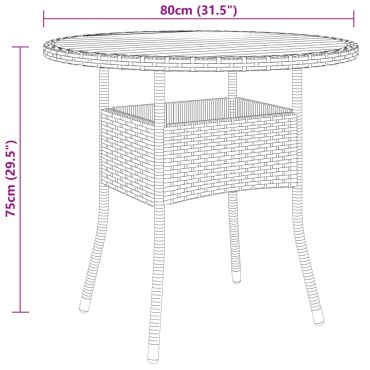 vidaXL Τραπέζι Κήπου Μαύρο 80x75cm Συνθετικό Ρατάν/Ξύλο Ακακίας 1 τεμ.