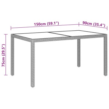 vidaXL Τραπέζι Κήπου Μαύρο 150x90x75cm Συνθετικό Ρατάν/Ψημένο Γυαλί 1 τεμ.