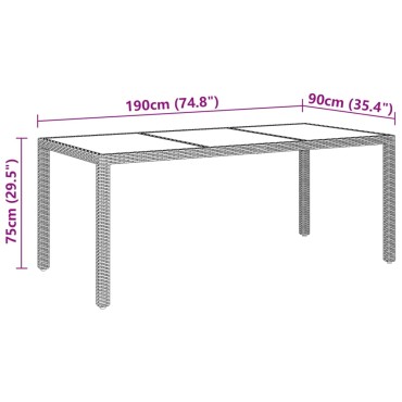 vidaXL Τραπέζι Κήπου Μπεζ 190x90x75cm Ψημένο Γυαλί/Συνθετικό Ρατάν 1 τεμ.