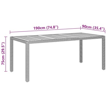 vidaXL Τραπέζι Κήπου Μαύρο 190x90x75cm Συνθετικό Ρατάν/Ξύλο Ακακίας 1 τεμ.