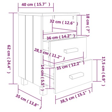 vidaXL Κομοδίνο HAMAR Καφέ Μελί 40x35x62cm Μασίφ Ξύλο Πεύκου 1 τεμ.