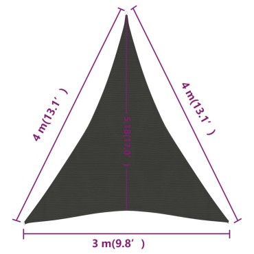 vidaXL Πανί Σκίασης Ανθρακί 3 x 4 x 4 μ. από HDPE 160 γρ./μ²