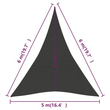 vidaXL Πανί Σκίασης Ανθρακί 5 x 6 x 6 μ. από HDPE 160 γρ./μ²