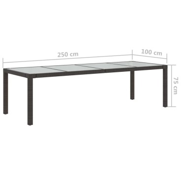 vidaXL Τραπέζι Κήπου Καφέ 250x100x75cm Ψημένο Γυαλί/Συνθετικό Ρατάν 1 τεμ.