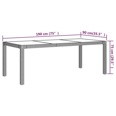 vidaXL Τραπέζι Κήπου Λευκό 190x90x75cm Ψημένο Γυαλί/Συνθετικό Ρατάν 1 τεμ.