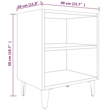 vidaXL Κομοδίνα 2 τεμ. Καπνιστή Δρυς 40x30x50cm Μεταλλικά Πόδια