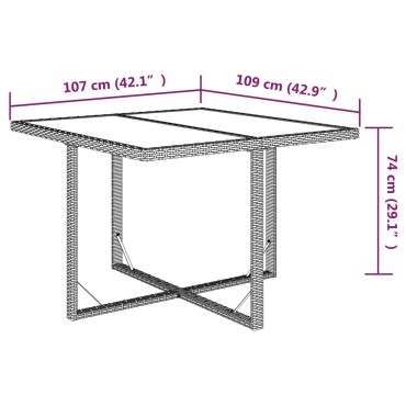 vidaXL Τραπέζι Κήπου Μπεζ 109x107x74cm Συνθετικό Ρατάν/Γυαλί 1 τεμ.