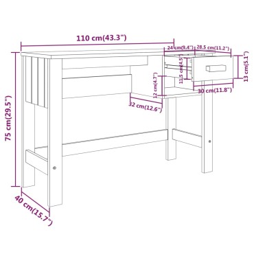 vidaXL Γραφείο HAMAR Αν. Γκρι 110x40x75cm από Μασίφ Ξύλο Πεύκου 1 τεμ.