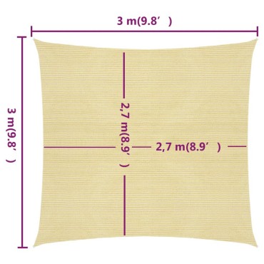 vidaXL Πανί Σκίασης Μπεζ 3 x 3 μ. από HDPE 160 γρ./μ²