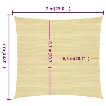 vidaXL Πανί Σκίασης Μπεζ 7 x 7 μ. από HDPE 160 γρ./μ²