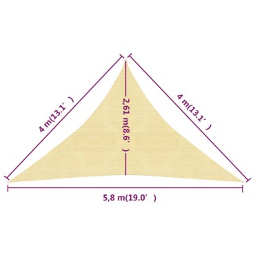 vidaXL Πανί Σκίασης Μπεζ 4 x 4 x 5,8 μ. από HDPE 160 γρ./μ²