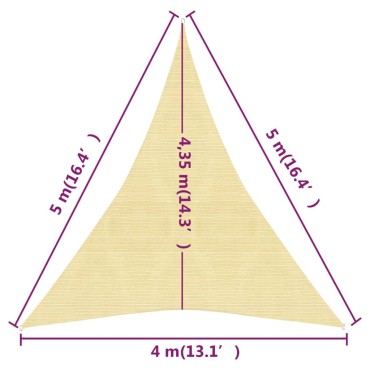 vidaXL Πανί Σκίασης Μπεζ 4 x 5 x 5 μ. από HDPE 160 γρ./μ²