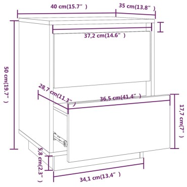 vidaXL Κομοδίνα 2 τεμ. Μαύρα 40x35x50cm από Μασίφ Ξύλο Πεύκου