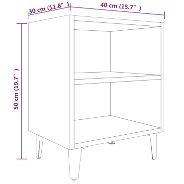 vidaXL Κομοδίνο Γκρι Sonoma 40x30x50cm με Μεταλλικά Πόδια 1 τεμ.