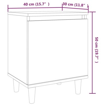 vidaXL Κομοδίνο Γκρι Sonoma 40x30x50cm με Μασίφ Ξύλινα Πόδια 1 τεμ.