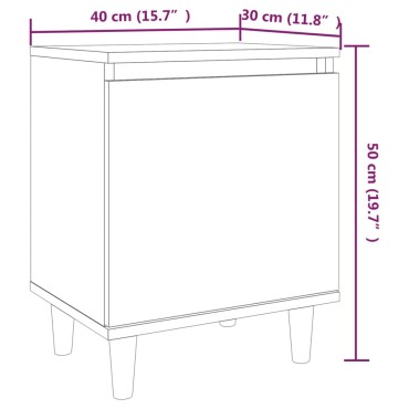 vidaXL Κομοδίνα 2 τεμ. Γκρι Sonoma 40x30x50cm με Μασίφ Ξύλινα Πόδια